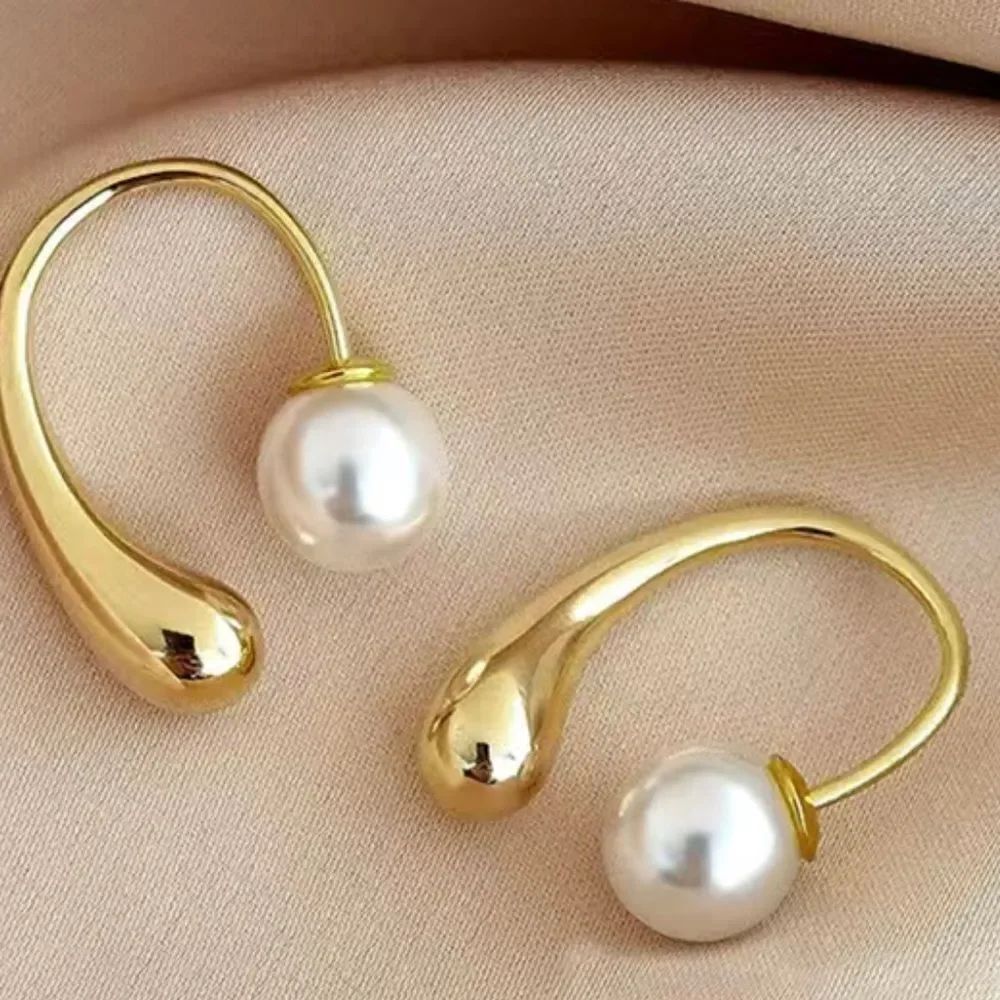 NEW Petite Goldtone Pearl Teardrop Earrings